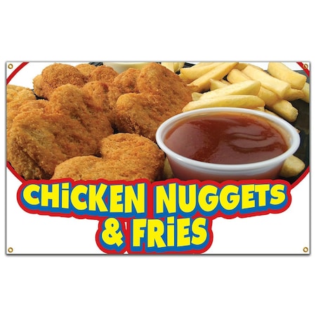 Signmission Chicken Nuggets & Fries Banner Heavy Duty 13 Oz Vinyl with Grommets B-60 Chicken Nuggets & Fries